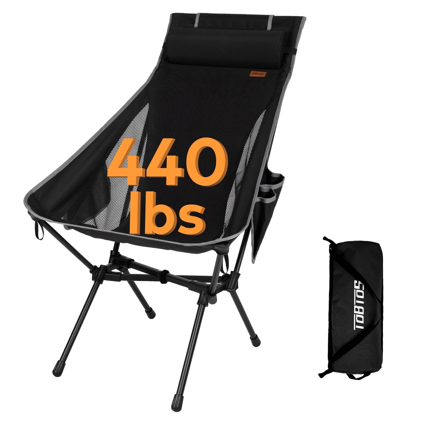TOBTOS Portable High Back Camping Chair, Support 440 lbs, Ultralight Folding Chair with Head