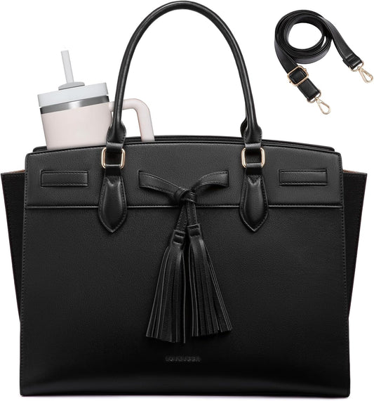 LOVEVOOK Laptop Bag for Women,Work Tote Bag with Large Cup Holder,Leather Computer Bag Teacher Bag Handbag Gifts for Women