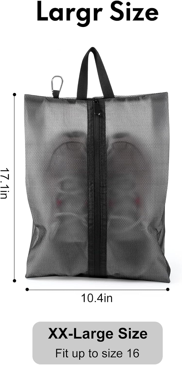 2 Pack Shoe Bags for Travel, Sneaker Bags, Waterproof Travel Shoe Bags with Zipper for Packing, Golf Shoe Dust Bags for Man and Women, XX-Large, Black