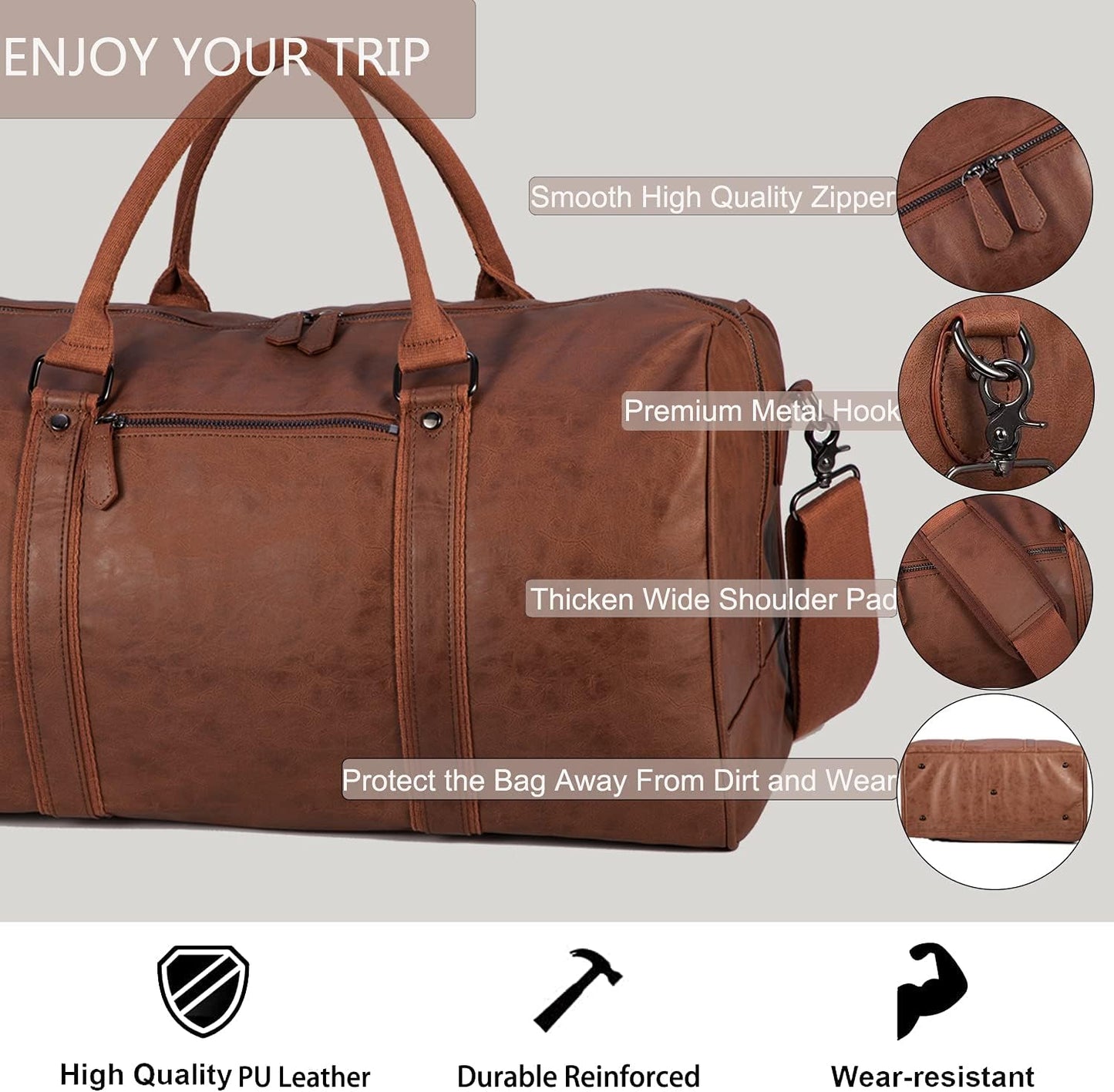 seyfocnia Oversized Duffle Travel Bag Waterproof Leather Weekend Bag Large Carry On Large Carry On Hangbag for Mens or Women