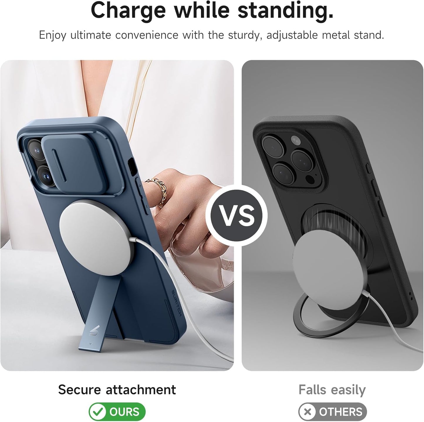 SURITCH for iPhone 14 Pro Max Case with Magnetic Camera Slide Cover and Adjustable Kickstand