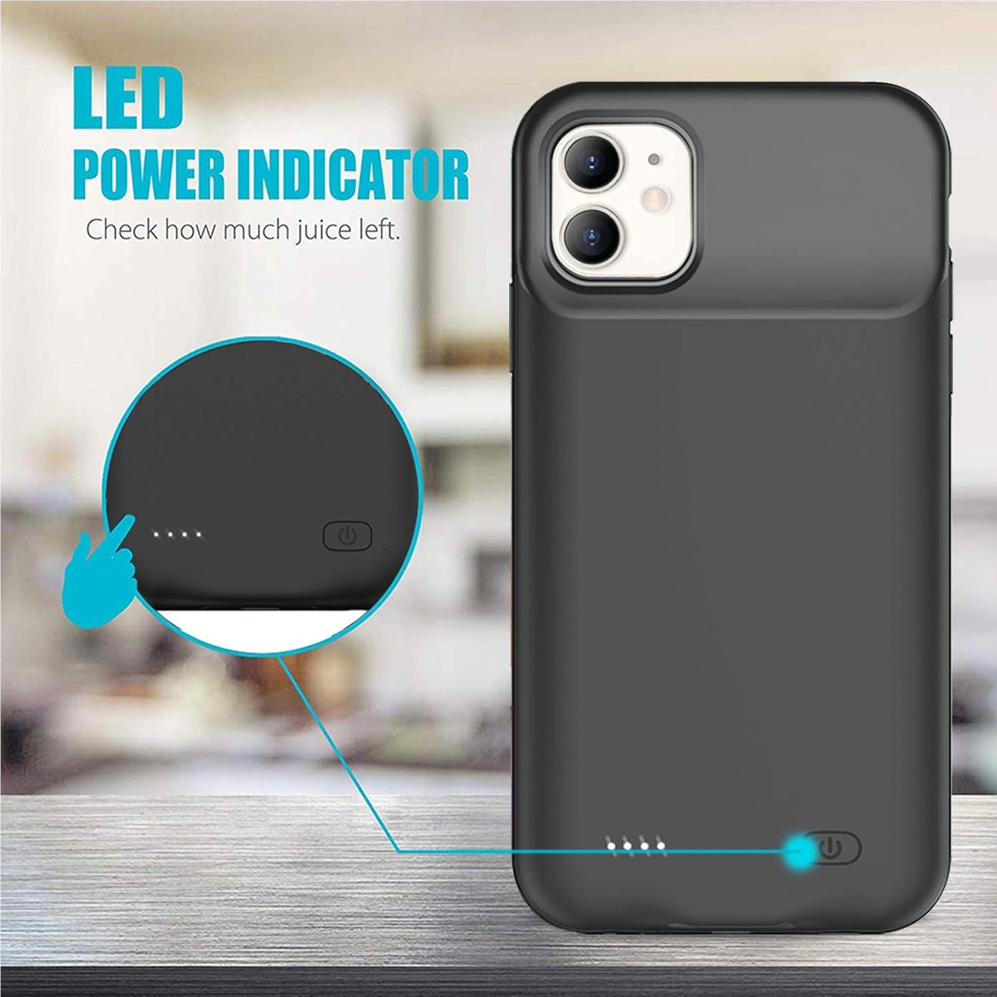 Battery Case for iPhone 11, Full Encircle 7000mAh Ultra-Slim Rechargeable Smart Portable Charging Cover Extended Battery Pack Compatible with iPhone 11 (6.1 inch) Charger Case Support Carplay-Black