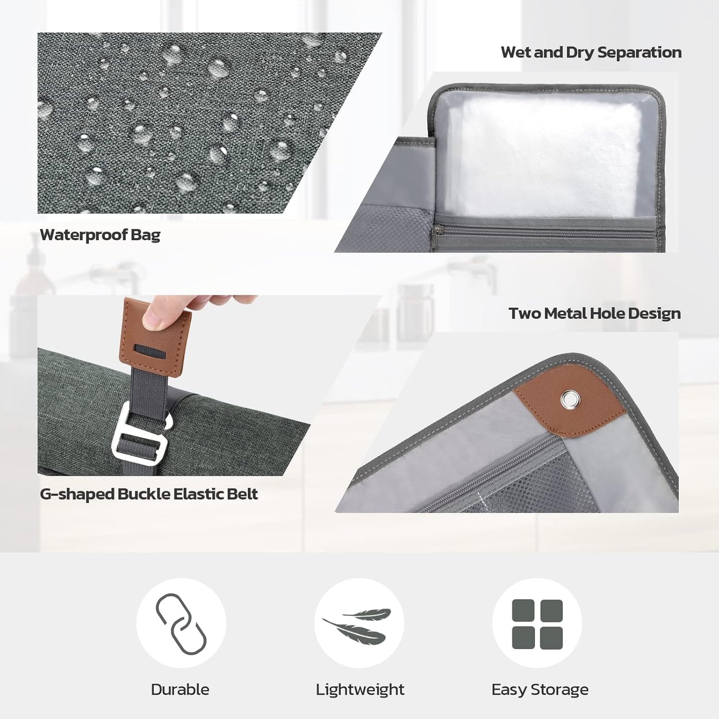 Toiletry Bag for Men, Travel Essentials Travel Toiletry Bag, Water-Resistant Compact Bathroom Roll Organizer for Hygiene, Shaving kit, Gifts for men (5.Mystery Gray(Polyster))
