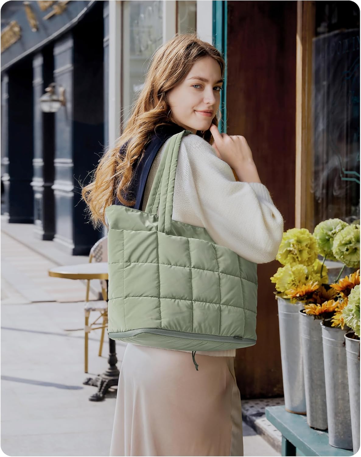 BAGSMART Expandable Tote Bag for Women, Puffer Work Tote Handbag, Quilted Carry-On Travel Gym Bag