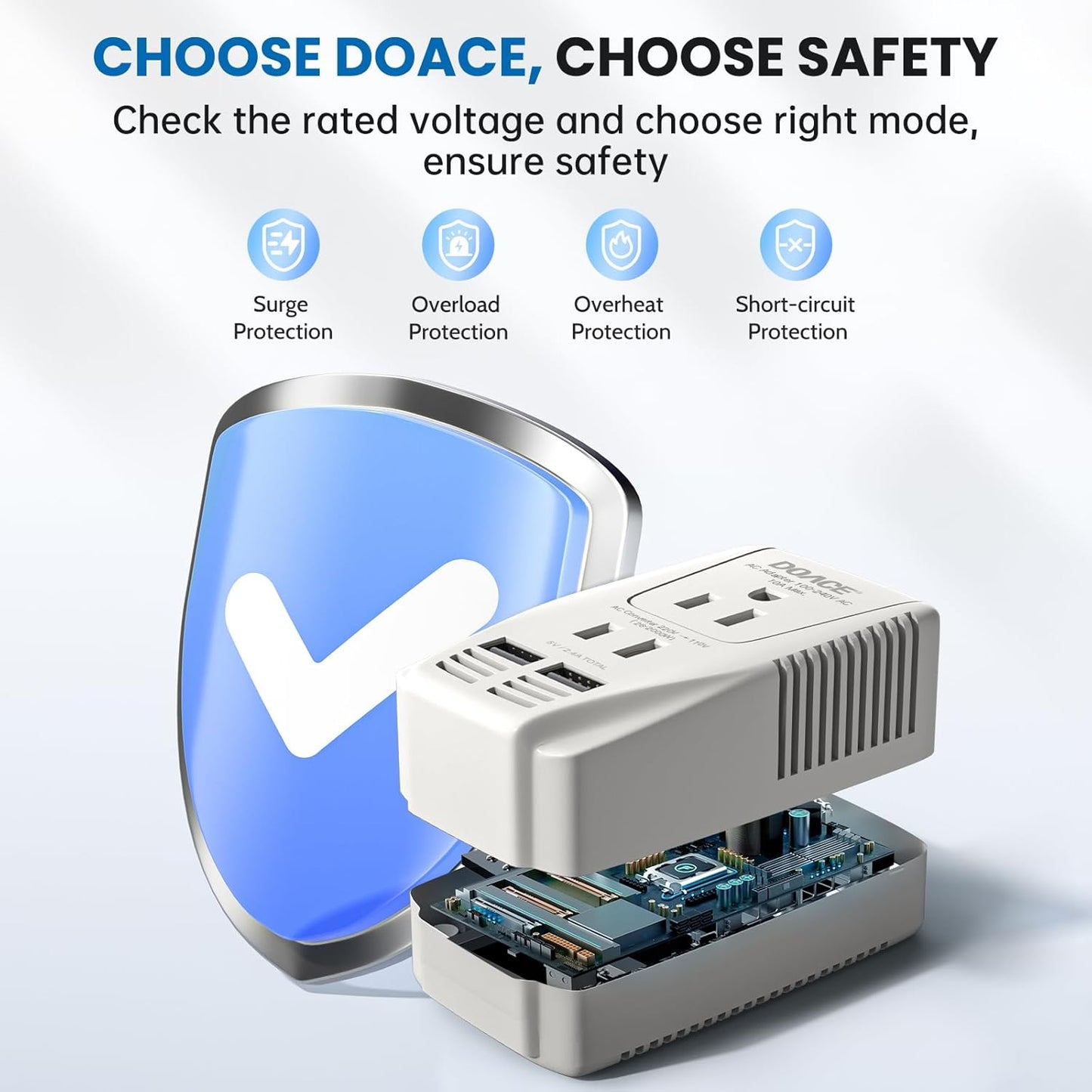 DOACE 2000W Voltage Converter US to Europe - 220V to 110V Converter for European Travel for Hair Dryer Straightener Curling Iron, 2300W Travel Power Adapter for Laptop Tablet Camera Cell Phone