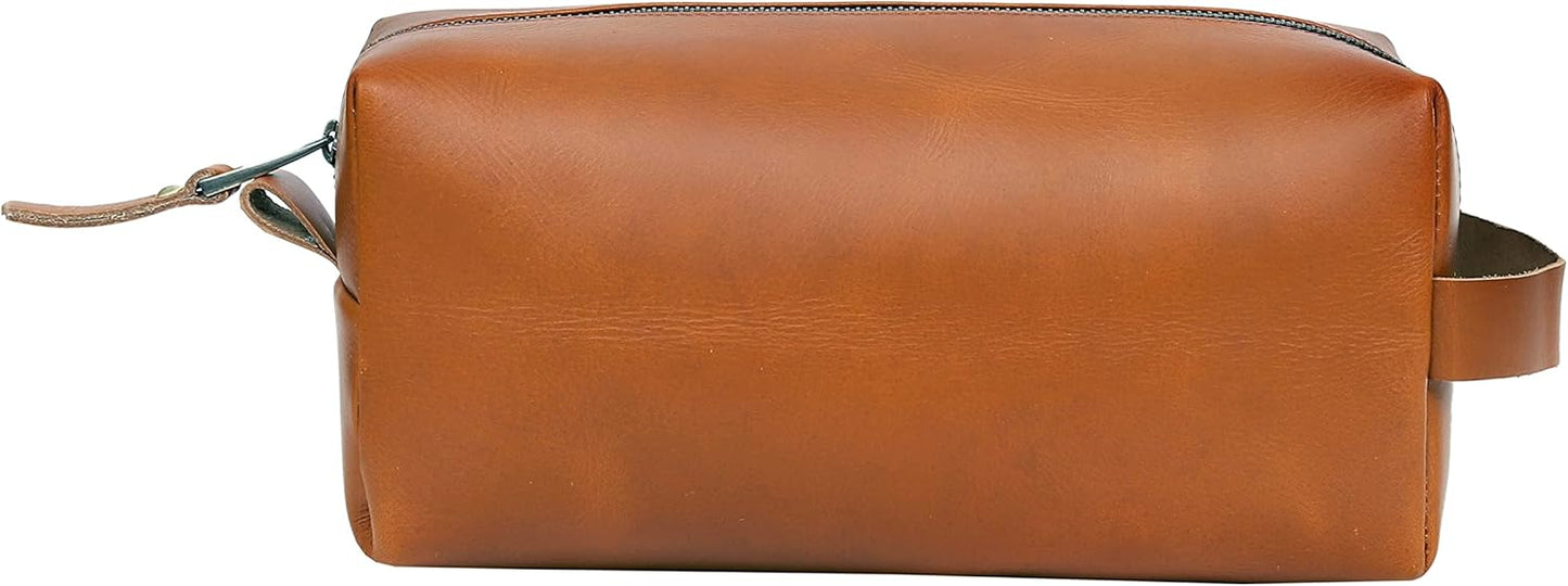 cuero Leather Buffalo DoppKit Toiletry Travel Unisex Toiletry Cosmetic Pouch Shaving Kit Men Women (TAN)