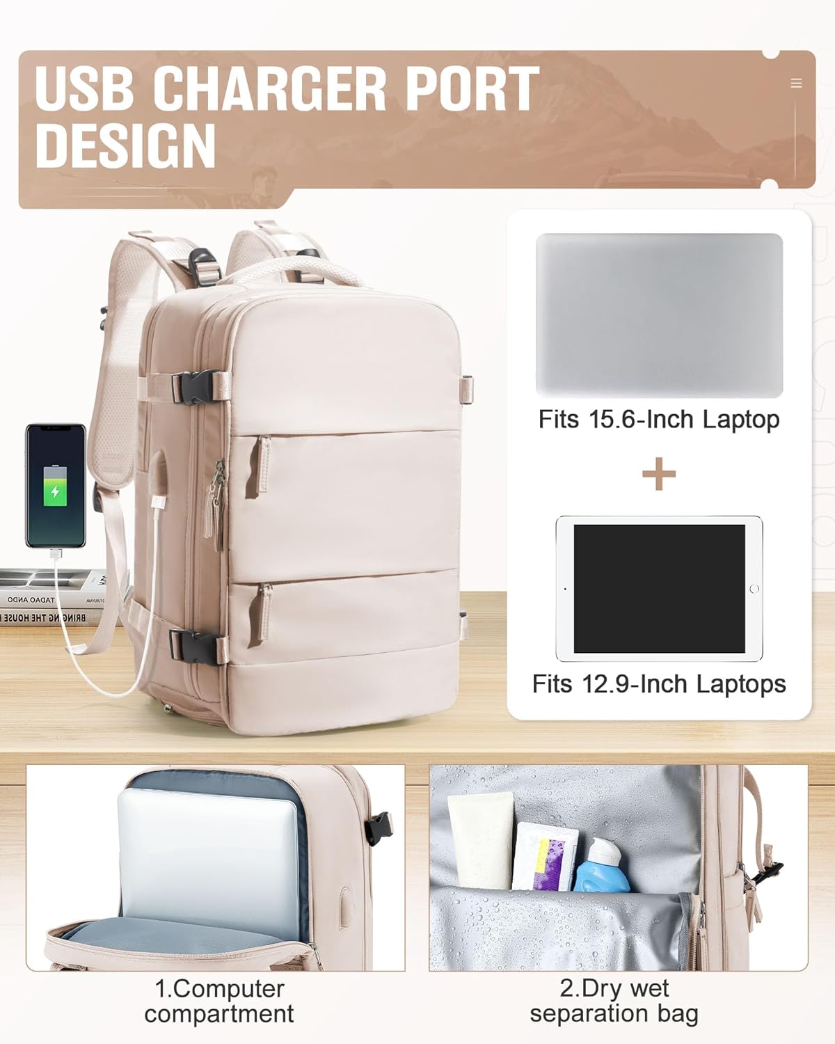 Vacuum Backpack Travel with Pump,Flight Approved 18x14x8 inches Personal Item Travel Bag Travel Backpack with Vacuum System,Flight Approved 18x14x8 inches Laptop Bag,off-white