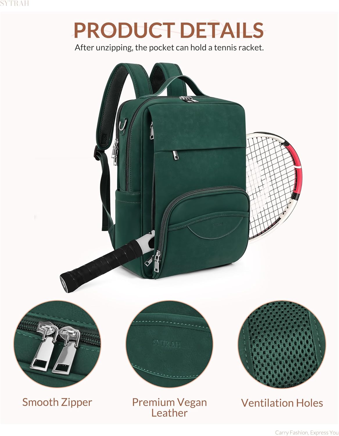 Leather Laptop Backpack, 15.6 Inch Business Computer Bag, Designer College Backpack Travel Backpack with Colorful Shoulder Bag Strap Green