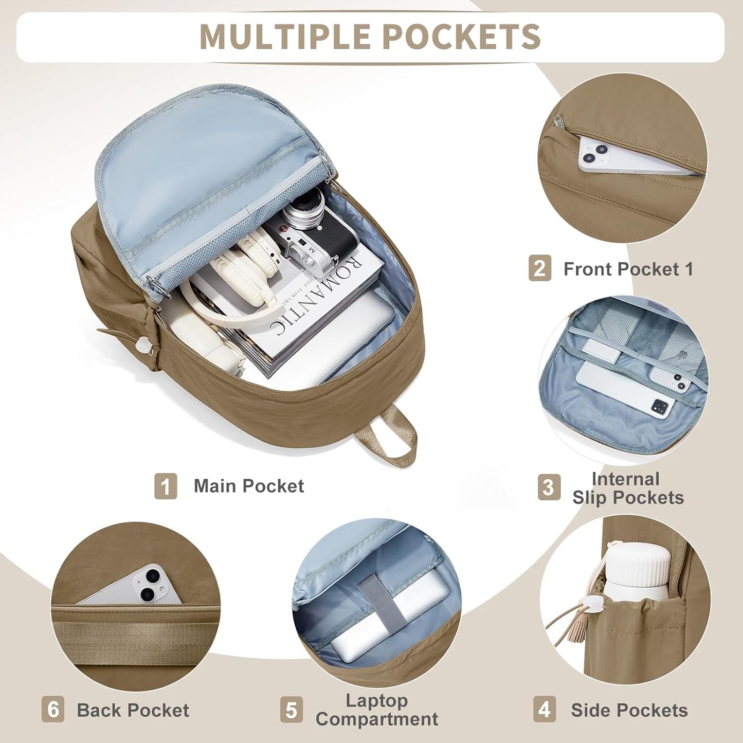 Simple School Backpack For Women Men Aesthetic Medium Backpack Lightweight Casual Daypack College Backpacks Cute Bookbag for Teens Girls Boys Basic Bagpack（Brown）