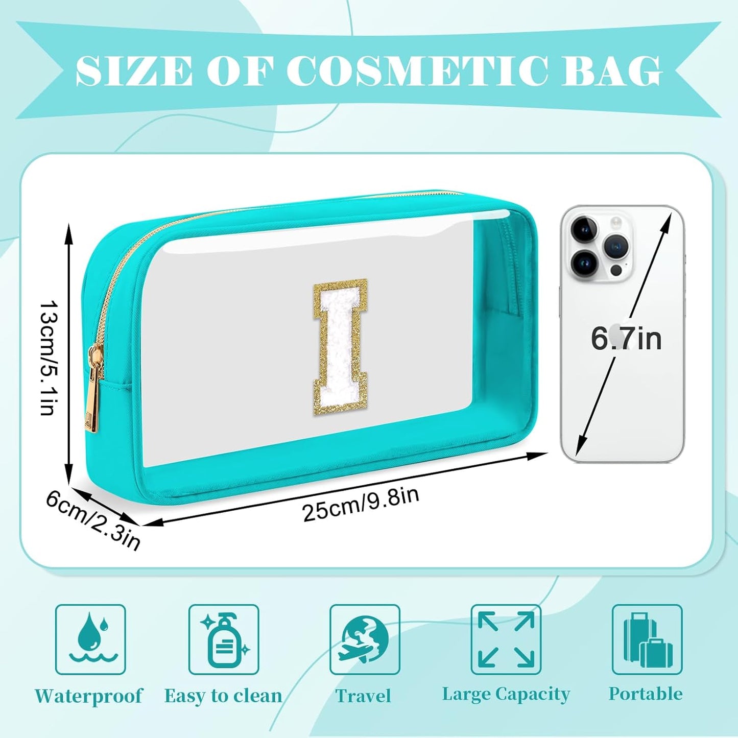 Personalized Initial Letter Clear Makeup Bag,Preppy Small Nylon&PVC Cosmetic Zipper Bag with