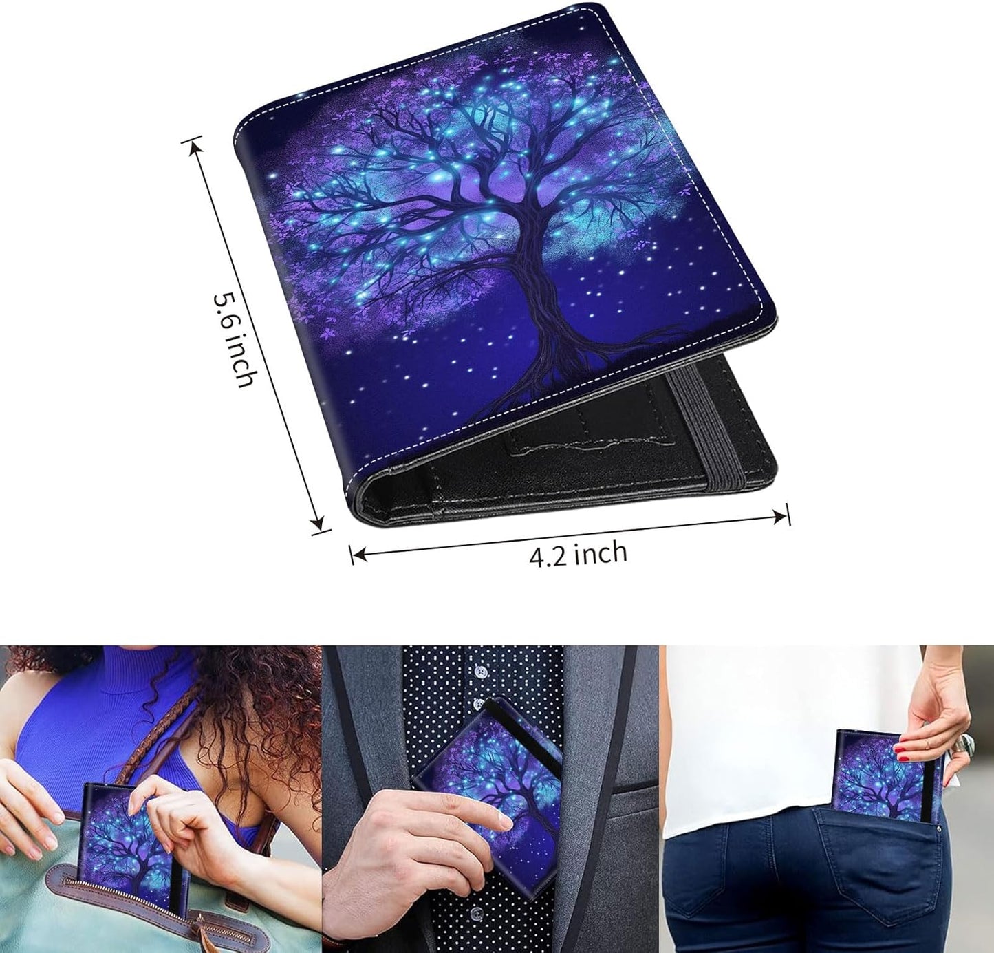 Passport Holder Cover Wallet Travel Essentials RFID Blocking Case Leather Passport Cover Wallet Vaccine Card Slot Organizer for Men Women, Fluorescent Tree
