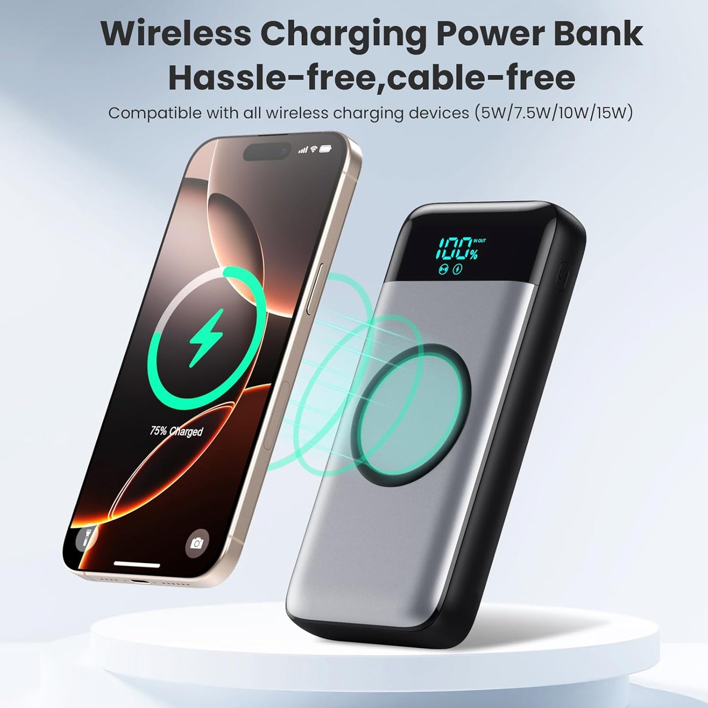 Wireless Portable Charger 40800mAh for iPhone with 3 Built-in Cables,7-in-1 15W Wireless Charging USB C Power Bank, 25W PD QC4.0 Fast Charging Travel Essential Battery Pack for iPhone 17/16/15,Android