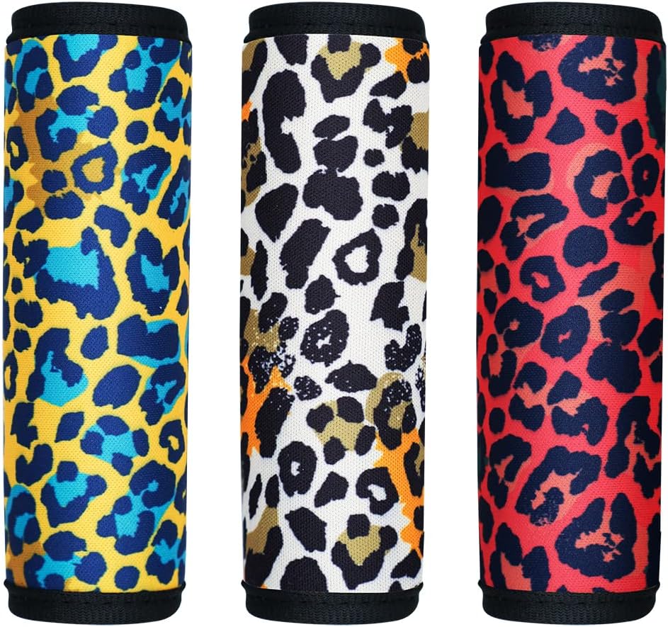 HEYSKAY 3pcs Neoprene Luggage Handle Wrap for Suitcase Identifier Travel Bag Wraps Luggage ID Tags Refrigerator Oven Door Handle Protection Sleeves Cover (Leo Print)