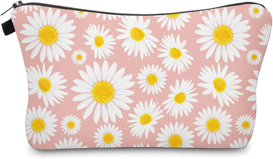 Cute Travel Makeup Bag Cosmetic Bag Small Pouch Gift for Women (Daisy Pink)