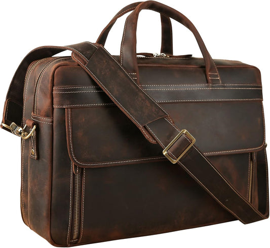 TIDING Leather Business Travel Briefcase for Men, Large 15.6" 17.3" Laptop Crossbody Shoulder Messenger Bag Office Handbag