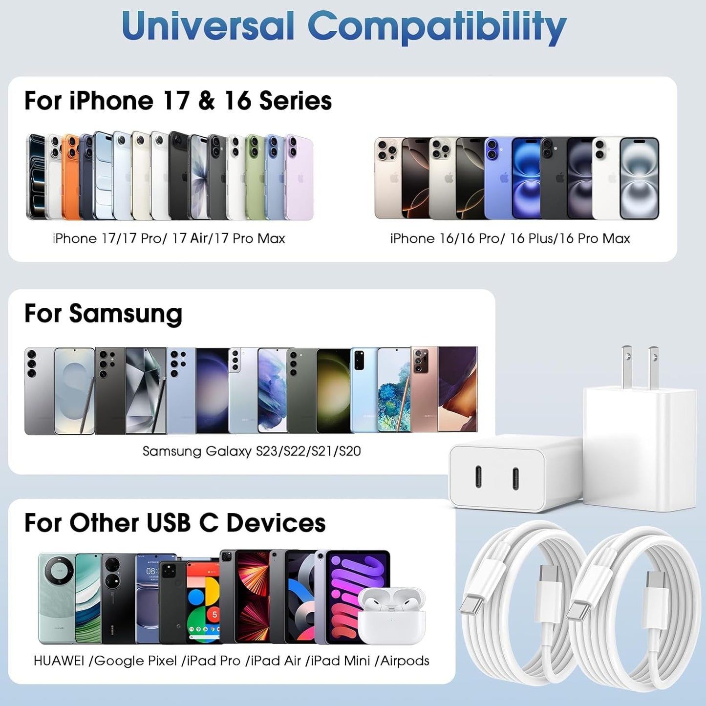iPhone 17 Pro Max Charger Fast Charging, 40W Dual USB C Fast Charger Block with 6ft Type C Charging Cable Cord for iPhone 17/17 Pro/17 Pro Max/Air/16/16 Pro/16 Pro Max/16 Plus/15/15 Pro Max/14