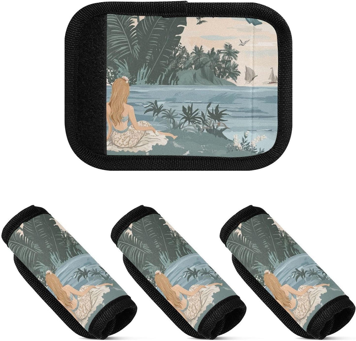 Blue Mermaid Dolphin 4 Pack Luggage Handle Wraps Covers for Suitcase Identifiers Bag Tags Travel Accessories