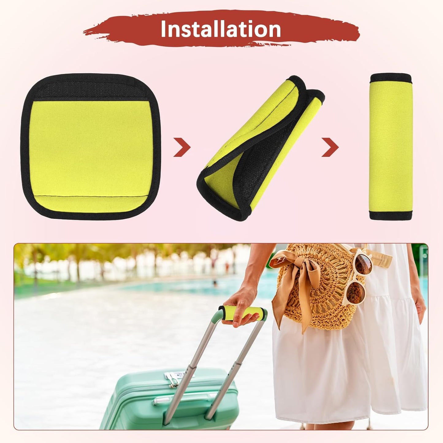 Luggage Handle Wrap [4PCS] - Neoprene Luggage Identifiers Use for Suitcases & Carry on & Travel Accessories - [Yellow-6IN/15CM] Comfort Grip Handle Cover