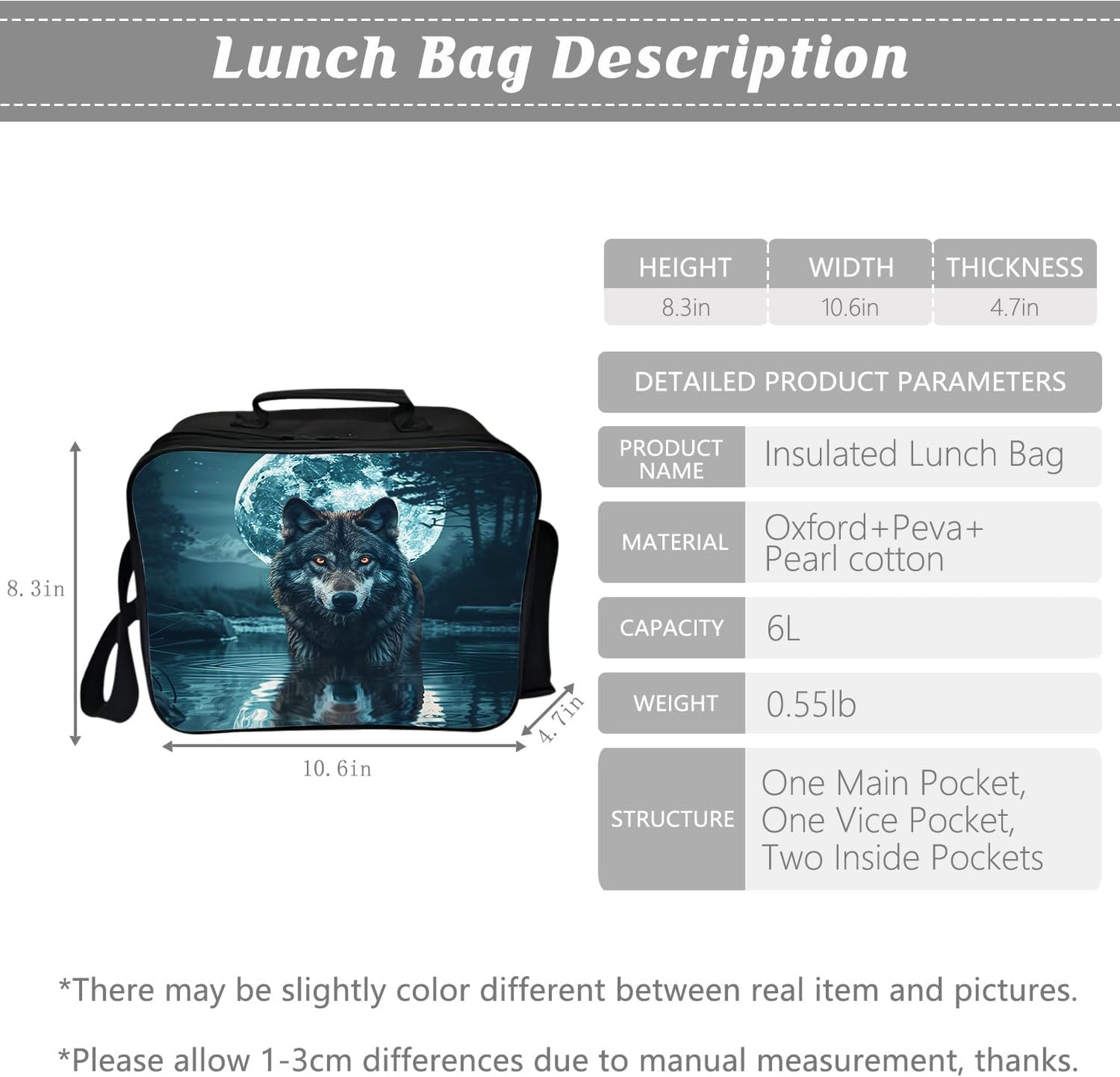 Klymax Wolf Backpack Animals Kids Schoolbag with Lunch Box Bag Pencil Bag 3pcs Bookbag Sets for Boys Girls