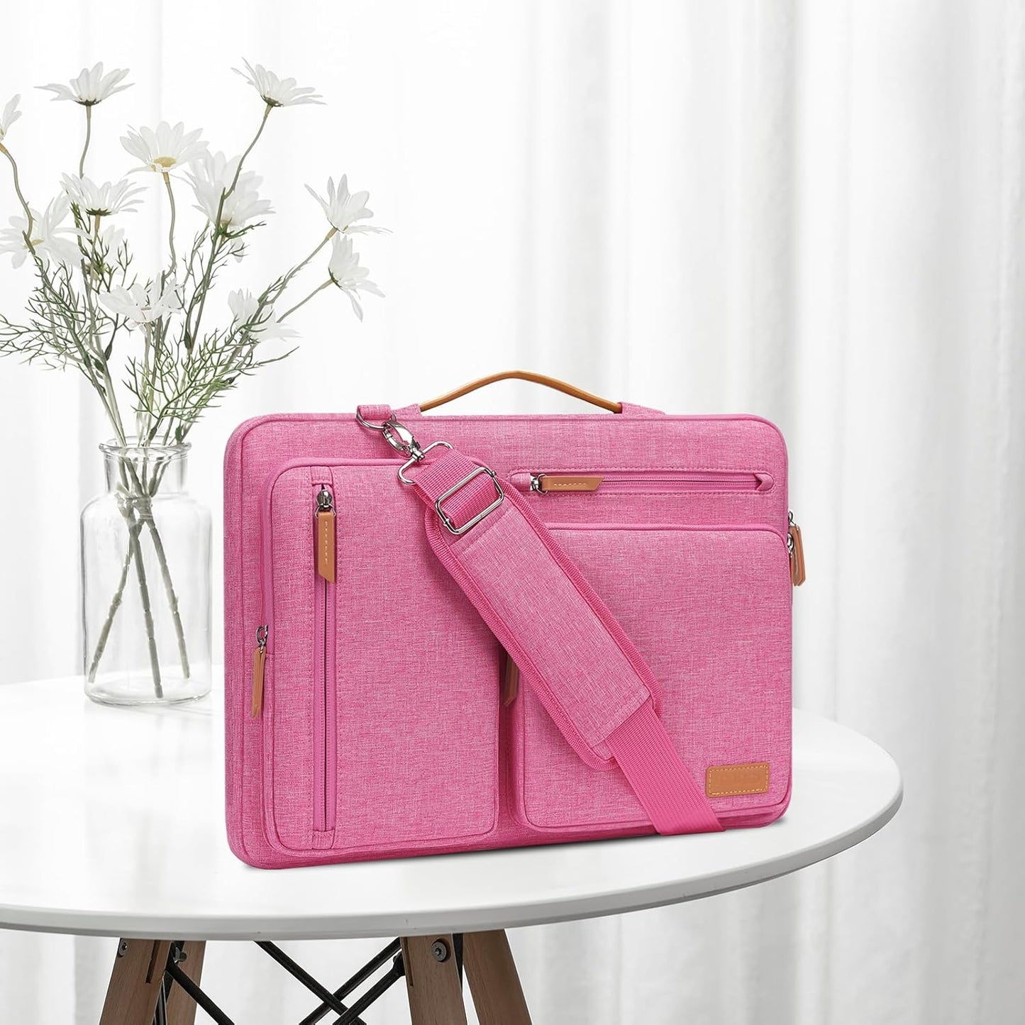 MOSISO 360 Protective Laptop Shoulder Bag,13-13.3 inch Computer Bag Compatible with MacBook, HP, Dell, Lenovo, Asus Notebook,Side Open Messenger Bag with 4 Zipper Pockets&Handle, Rose Red