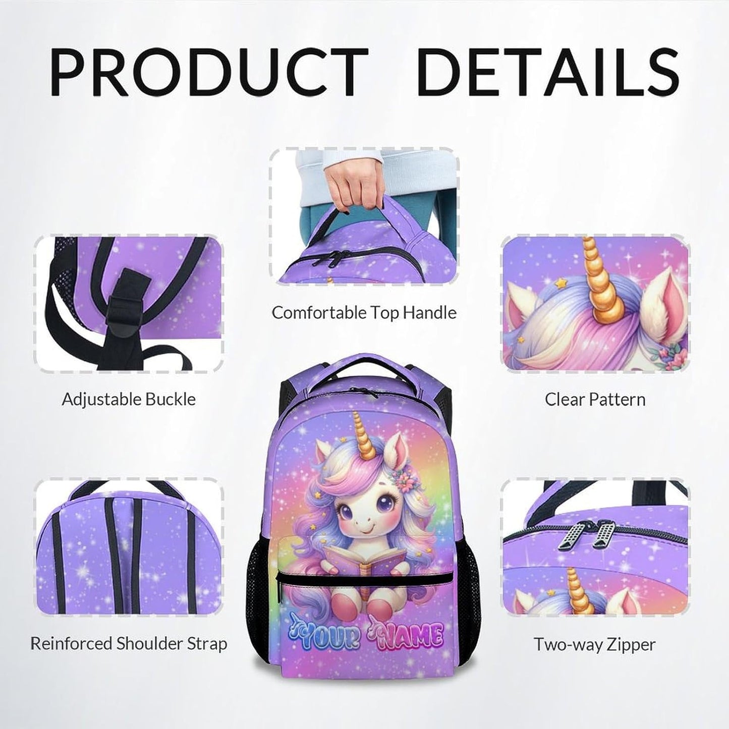 Girls Backpack, Personalized Unicorn Backpacks for Kids, 17" Toddler Bookbag for Elementary Preschool Kindergarten, Cute Rainbow School Bag