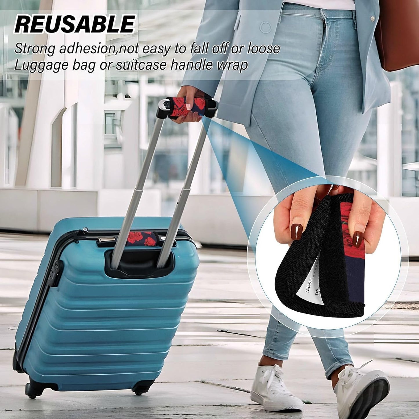 4Pcs Luggage Handle Wrap Suitcase Identifier Handle Covers Tags Soft Travel Bags Luggage Handle Gripper Accessories for Airplane Flying Red Roses Black