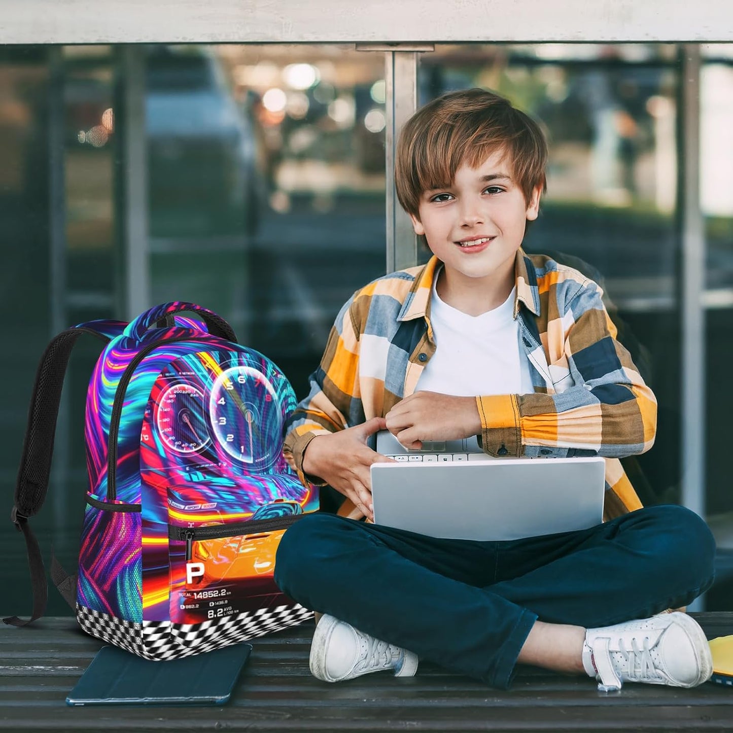 Kids Racing Car School Backpack For Boys Cool Sports Car Boys Backpack For Kids Children Teens Elementary Middle School Car Bookbag Travel Back Pack for Age 6-18