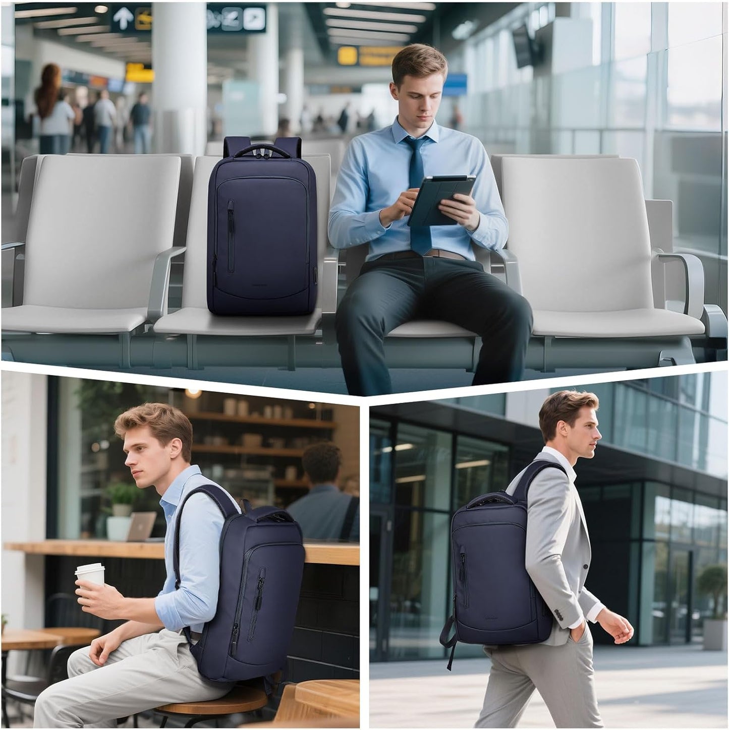 Shockproof Slim Laptop Backpack for Man, Fits 15.6" Laptops, Water Resistant Business Bag with USB A/C Port & Anti-Theft Pocket, Blue