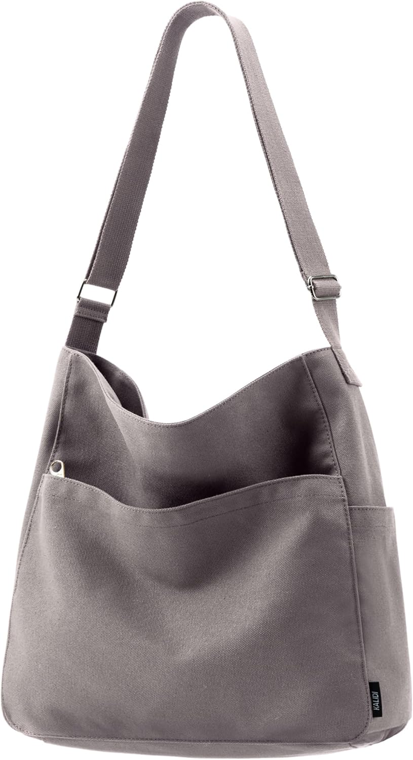 KALIDI Canvas Tote Bag Large Hobo Crossbody Shoulder Handbag Zipper Messenger Bag for Women or Men Casual College Work