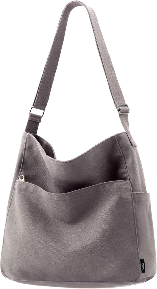 KALIDI Canvas Tote Bag Large Hobo Crossbody Shoulder Handbag Zipper Messenger Bag for Women or Men Casual College Work