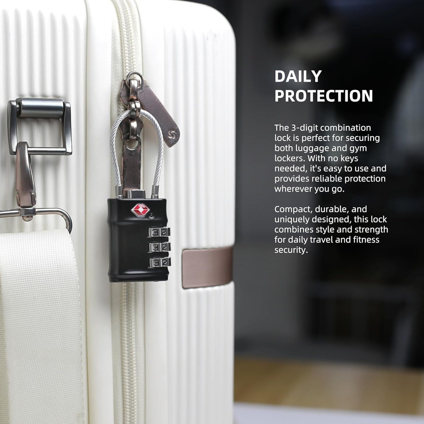 Luggage Locks TSA Approved Travel Essentials, TSA Locks for Luggage, 3 Digit Combination Padlock with Code, Combo Small Padlock for Suitcase, Backpack, Bag Zipper, Locker, Gun Case, 1-Pack