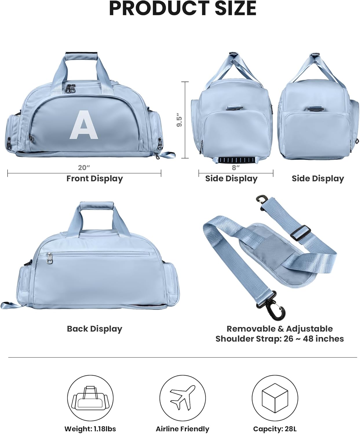 13 14 15 16 17 18 Year Old Girl Birthday Gifts, Initial Gym Bags with Shoe Compartment, Dance Bag for Girls, Monogram Kid Overnight Bags, Festival Gift for Daughter Granddaughter (Letter S)
