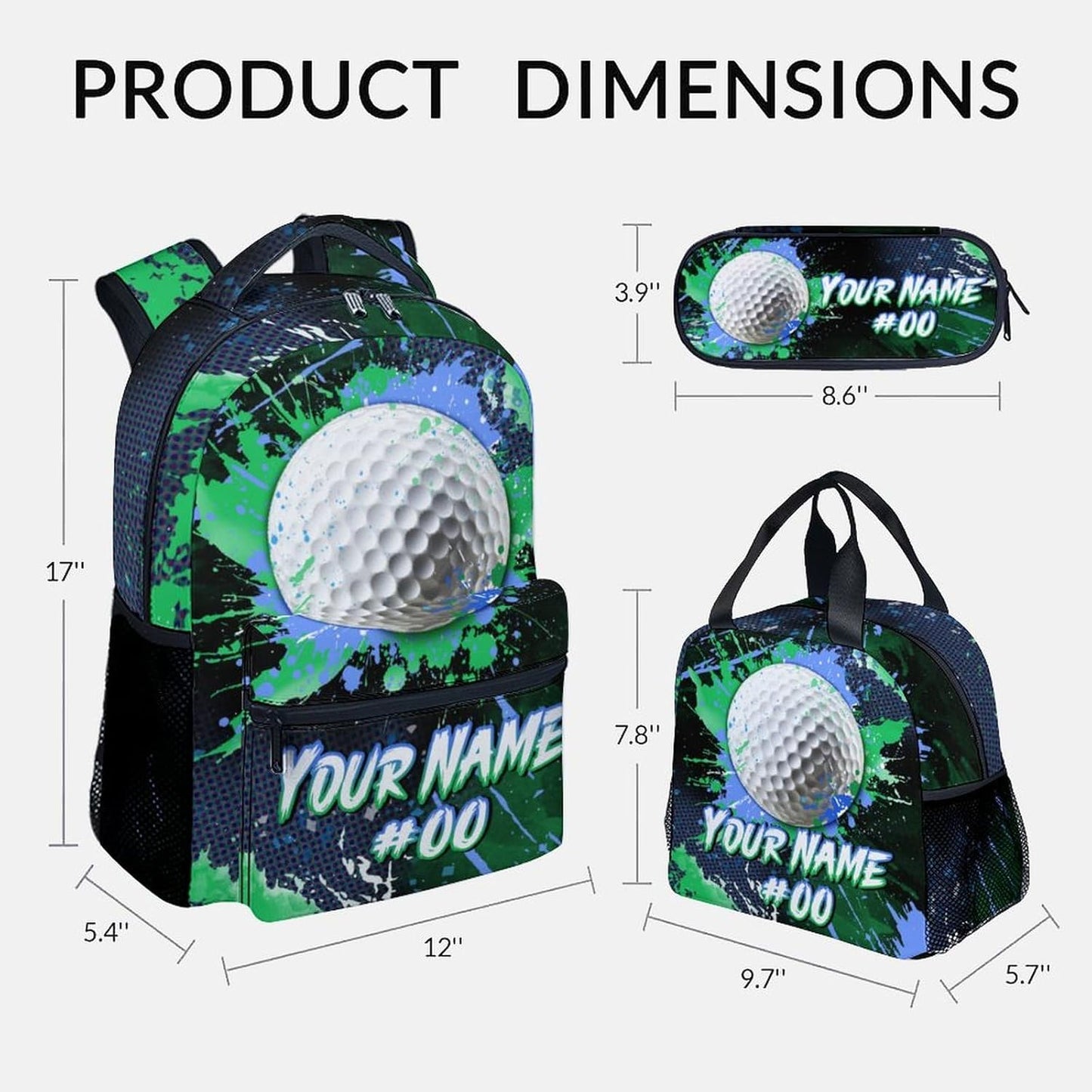 COZYAURA Kids' Backpacks - Personalized Golf Backpack Set for Boys Girls - Sports Bookbag for Elementary Middle School - Cool Ball School Bag with Lunch Bag & Pencil Case
