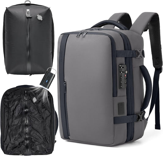 Fanwoli Vacuum Travel Backpack, Carry On Luggage with TSA Lock & Anti Theft Zipper, Expandable Airback with Compression Pump, Waterproof Laptop Bag Ideal for Flight & Business