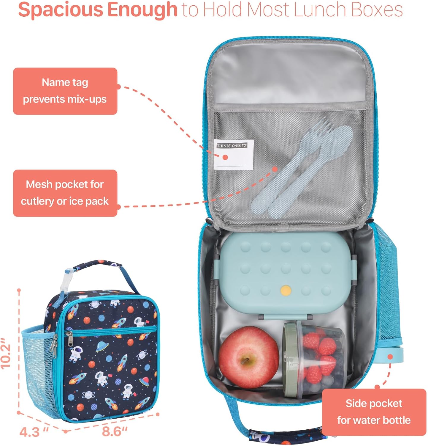 Kids Backpack with Lunch Box - 15 Inch Backpack for Boys 3 to 8, Lightweight Bookbag for Preschool Kindergarten Elementary School, Insulated Pocket, Safe Reflective Stripe, Navy Space