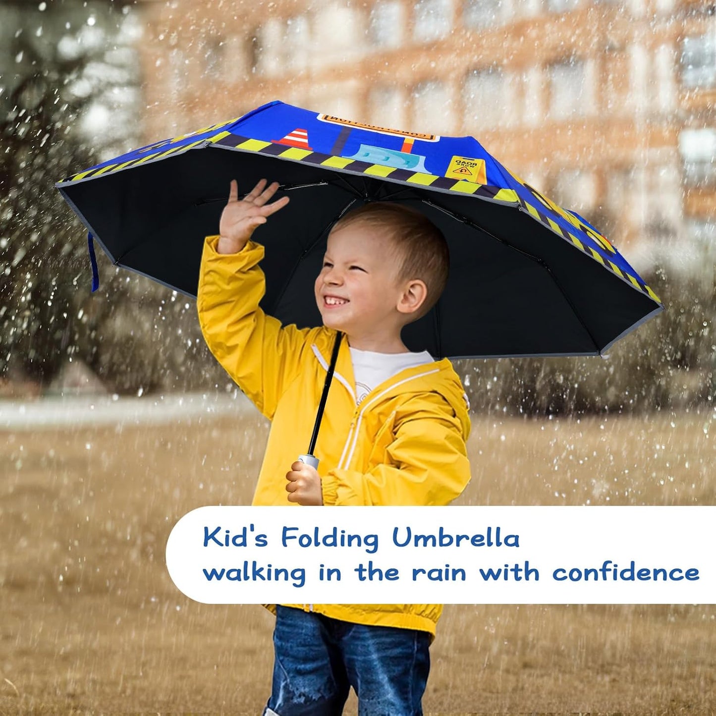 Kids Folding Umbrella Auto Open/Close Anti-rebound Safe Design UV Resistant Automatic Children Travel Umbrellas 8 Rib Reinforced Canopy 360° Reflective Strip Lightweight Cute Umbrella for Girls & Boys