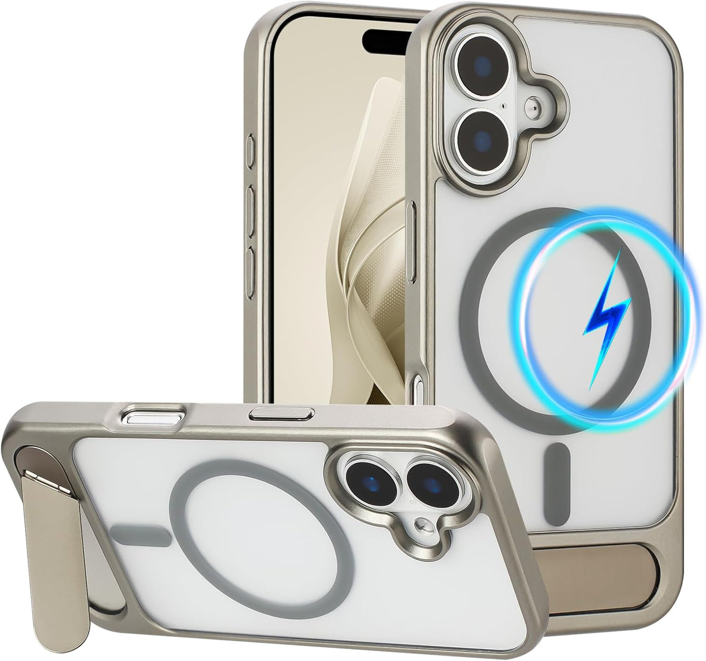 Tikoo Strong Magnetic for iPhone 16 Case with Magsafe and Built-in Invisible Kickstand Slim Translucent Matte Military Grade Protective Phone Case for iPhone 16 6.1”