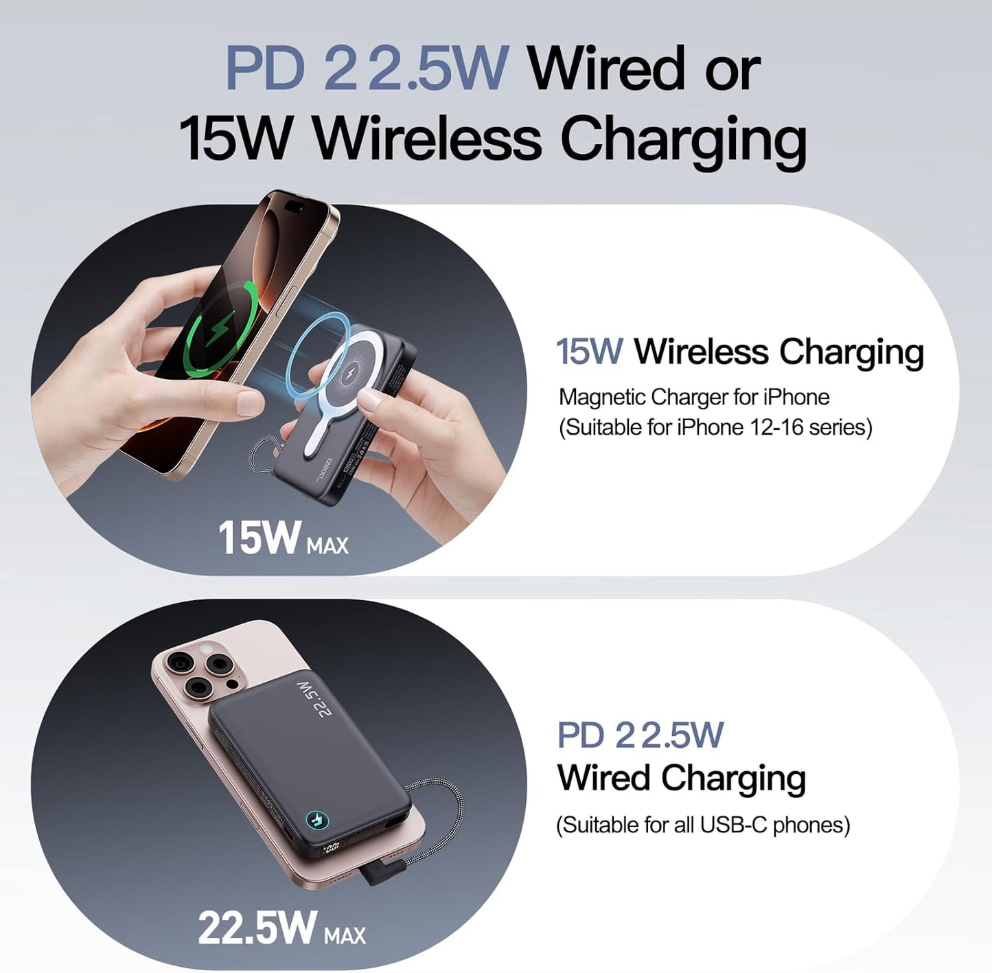 2025 Updated M3 Ultra Slim 0.4'' Wireless Power Bank, 12800mAh Magnetic Portable Charger with Built in Cable and Strap, LED Battery Pack Travel Essentials for iPhone 16/15/14/13/12/Pro/Pro Max Andriod