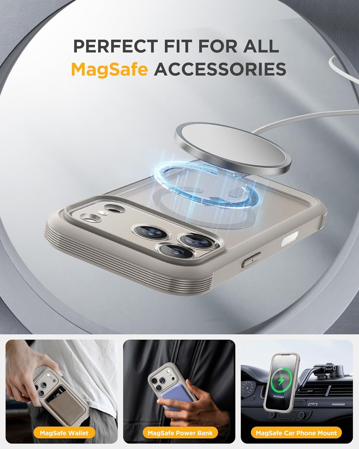 Miracase for iPhone 17 Pro Max Case 6.9" Full-Body Phone Case with Built-in Glass Screen Protector& Full Camera Protector,[Magnetic with MagSafe] Drop Proof 17 ProMax Cover, Grey Titanium