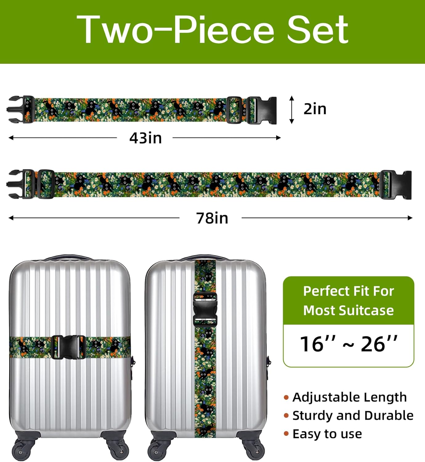 Luggage Straps for Suitcases Travel Belt Luggage Band Heavy Duty Traveling Luggage Identifier Cute Women Girls Unique Accesory,