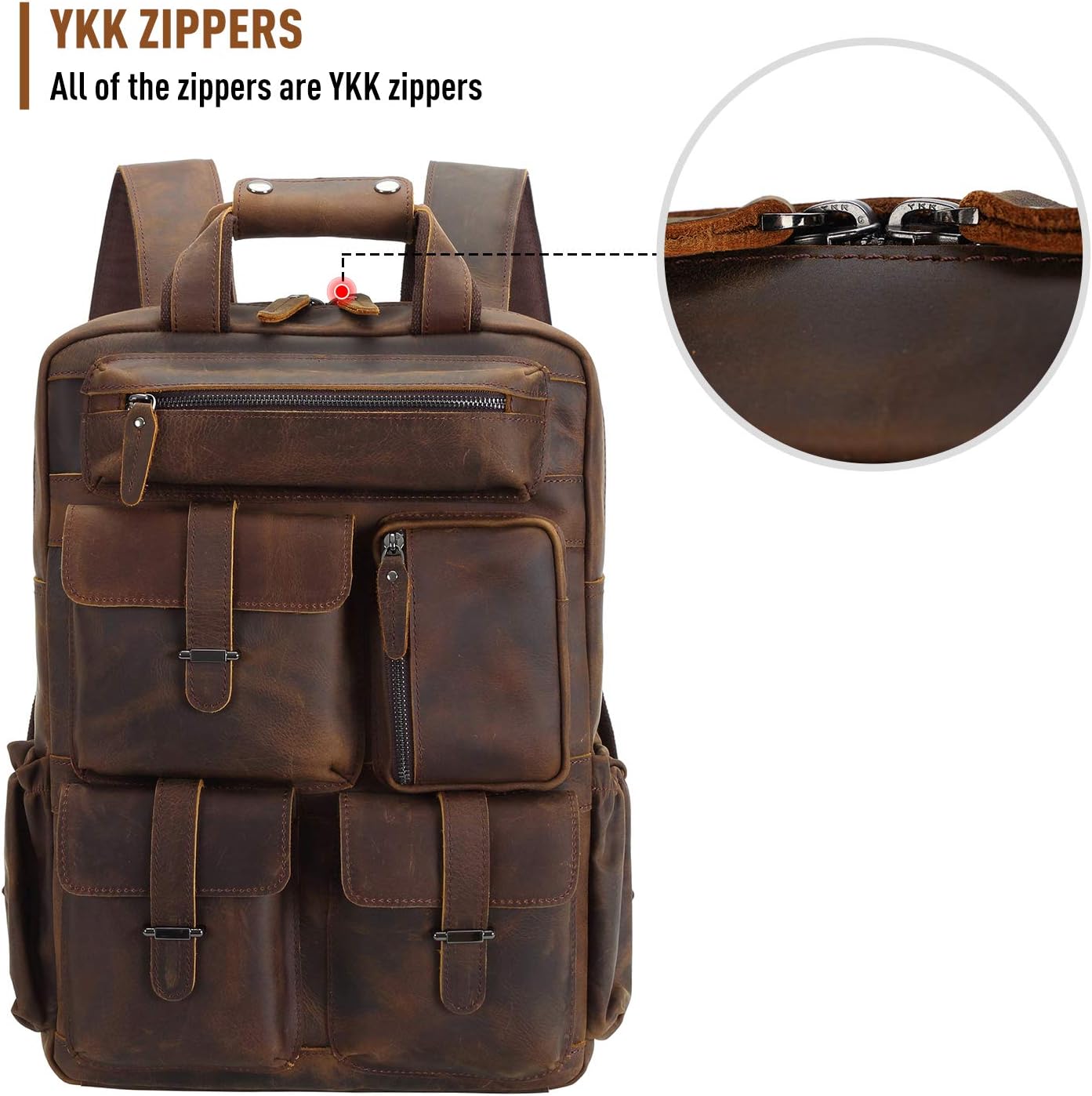 Polare Cowhide Leather Multiple Laptop Backpack Day Pack Travel Bag Satchel For Men