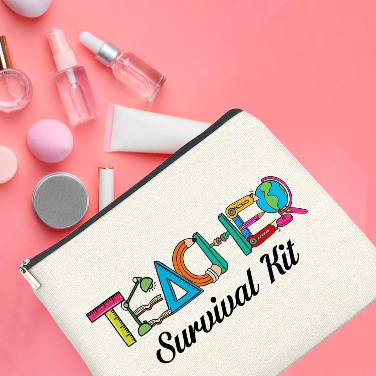 Teacher Survival Kit Makeup Bag Teacher Gifts for Women, Gifts for Teachers Zipper Makeup Pouch
