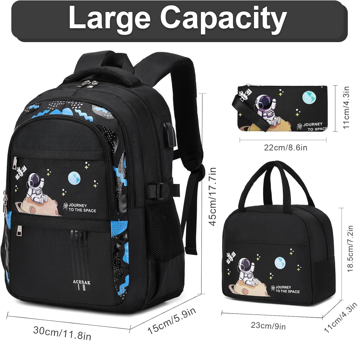 Backpack for Boys - Boy Backpack Schoolbag for Boys Kids Children Teens Girls Elementary Middle School Bags, Waterproof Lightweight Kids Bookbag Backpacks Casual Daypack with Lunch Bag Set