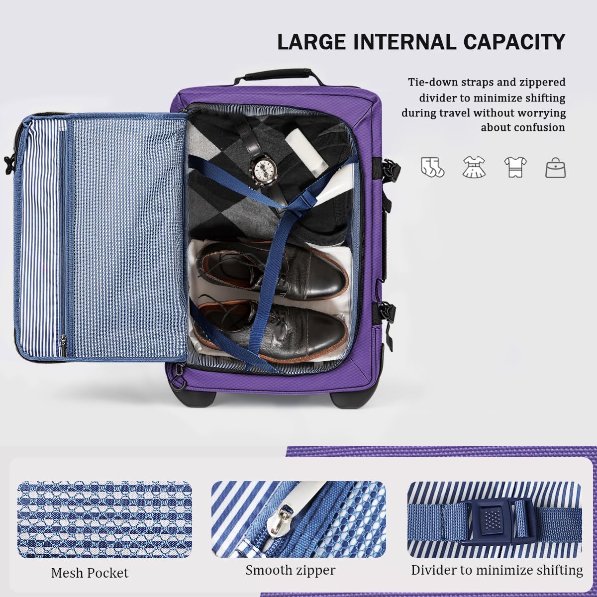 26'' Rolling Duffle Bag with Wheels,Rolling Duffle Bag w/Handle,Carry on Luggage Travel Duffle Bags for Man Women（26,Purple）