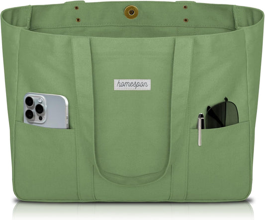 HOMESPON Large Canvas Tote Bag for Women Everything Bag with Pockets and Laptop Sleeve