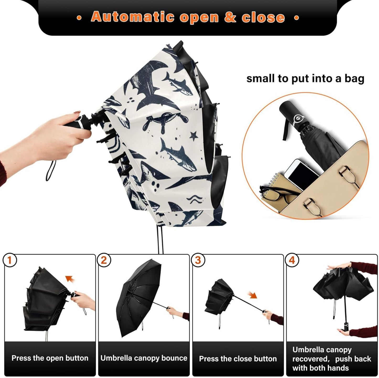 Automatic Folding Umbrella Windproof Strong, UV Protection Compact Black Gothic Moon Spider Webs and Bats Sun Rain Sun Rain Travel Umbrellas for Women Men