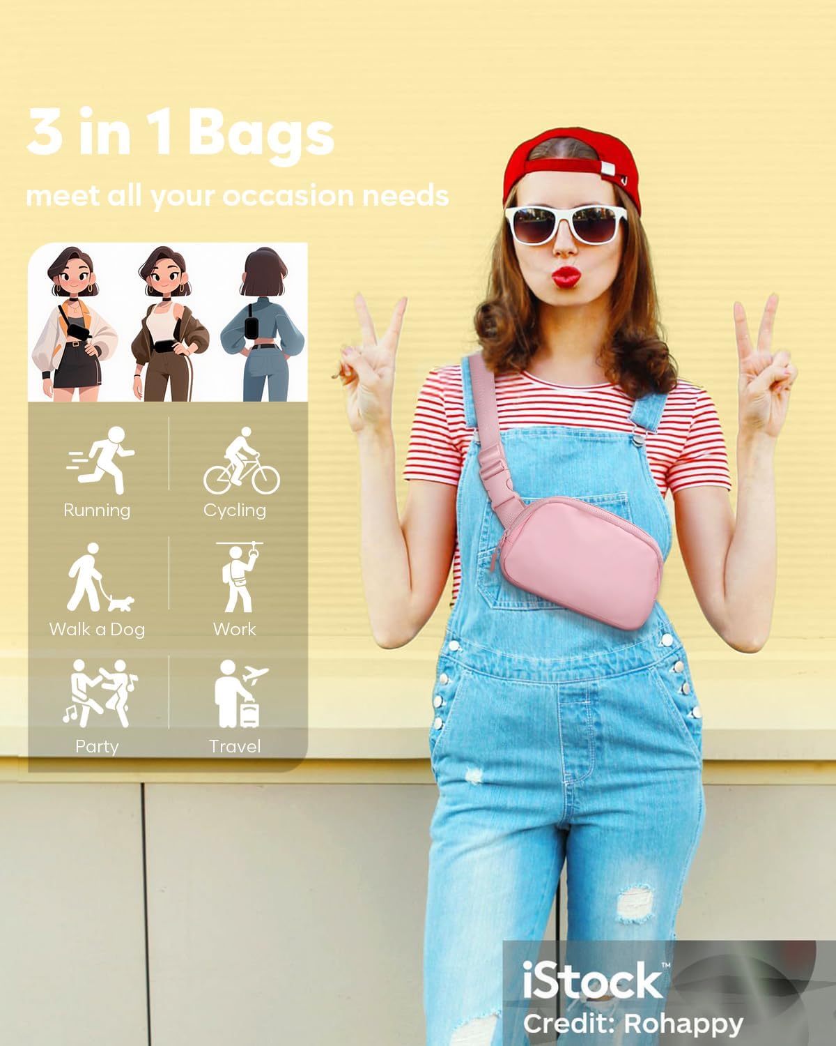 Fanny Packs for Women Cross Body Bag Waterproof Belt Bag with Adjustable Strap and Zipper Back Pocket Small Crossbody Bags Fashion Waist Packs for Workout Travelling(Light Pink)