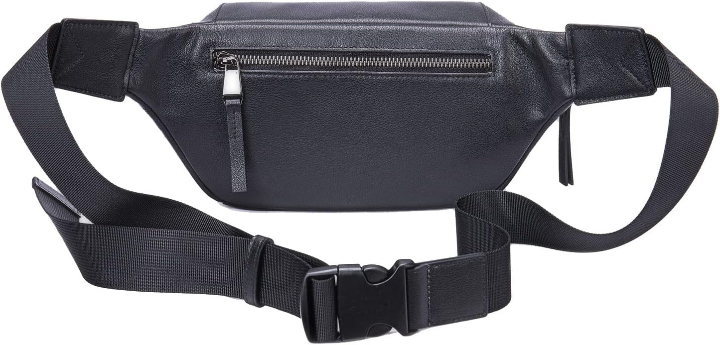 Hebetag Leather Waist Pack Fanny Bag for Men Women Outdoor Travel Sports Hiking Walking Running Hip Bum Belt Cell Phone Purse Wallet Camping Casual Day Pouch (Black)