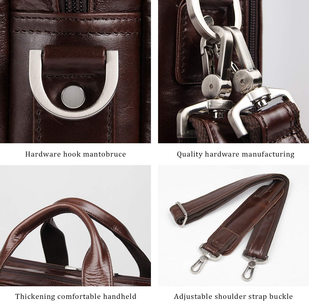 Augus Genuine Leather Mens Briefcase businessTravel Bags 15.6 Inch Laptop Bag YKK Zipper, Coffee