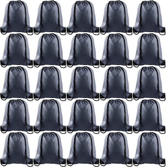 KUUQA 25Pcs Gray Drawstring Bags - String Backpacks for Gym, Sport, Traveling